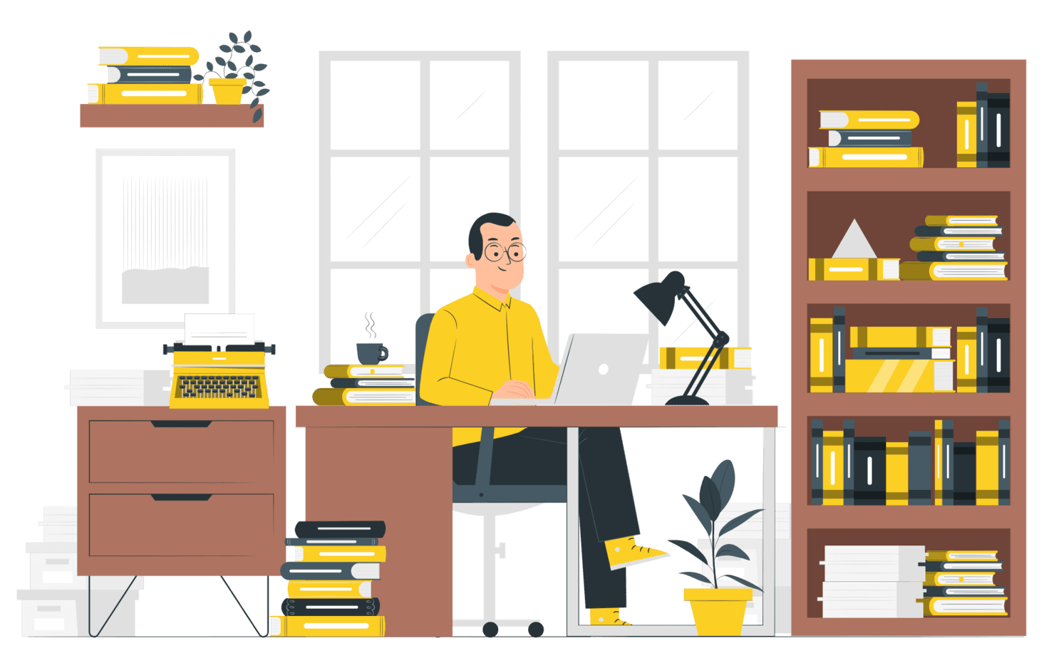 Illustration d'un homme écrivant sur son bureau